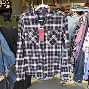 Perry Ellis Navy and White Plaid Shirt